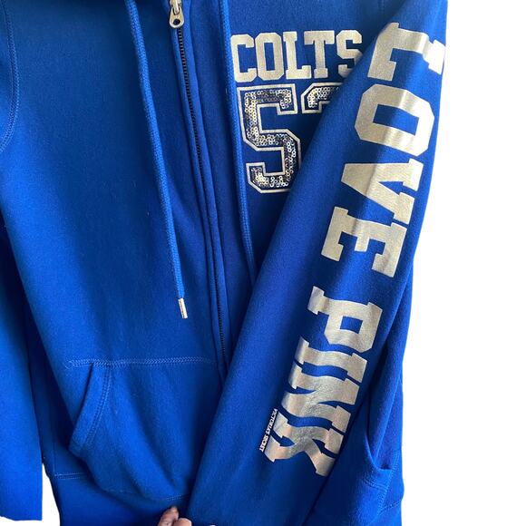NFL Victoria's Secret PINK XS Indianapolis COLTS Sequin Hoody 53 Full Zip Front - Picture 8 of 12